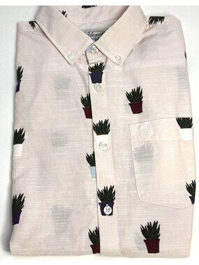 Original Penguin Spring Pink Shirt Small Cactus Plant Button Down Green Thumb